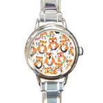 Cute Colorful Owl Cartoon Seamless Pattern Round Italian Charm Watch