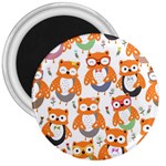 Cute Colorful Owl Cartoon Seamless Pattern 3  Magnets