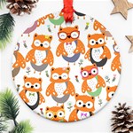 Cute Colorful Owl Cartoon Seamless Pattern Ornament (Round)