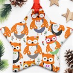 Cute Colorful Owl Cartoon Seamless Pattern Ornament (Star)