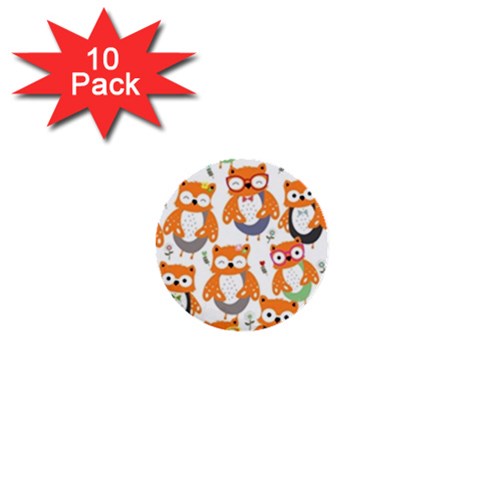 Cute Colorful Owl Cartoon Seamless Pattern 1  Mini Buttons (10 pack)  from ArtsNow.com Front
