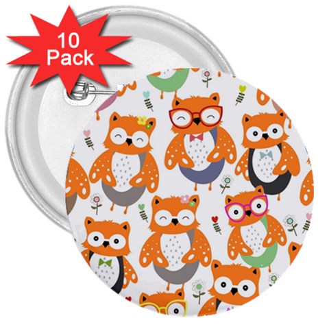 Cute Colorful Owl Cartoon Seamless Pattern 3  Buttons (10 pack)  from ArtsNow.com Front