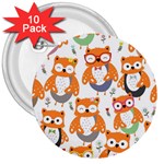 Cute Colorful Owl Cartoon Seamless Pattern 3  Buttons (10 pack) 