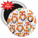 Cute Colorful Owl Cartoon Seamless Pattern 3  Magnets (10 pack) 