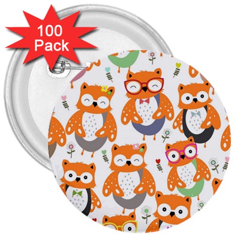 Cute Colorful Owl Cartoon Seamless Pattern 3  Buttons (100 pack)  from ArtsNow.com Front
