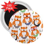 Cute Colorful Owl Cartoon Seamless Pattern 3  Magnets (100 pack)