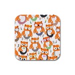 Cute Colorful Owl Cartoon Seamless Pattern Rubber Square Coaster (4 pack)