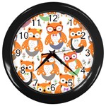 Cute Colorful Owl Cartoon Seamless Pattern Wall Clock (Black)