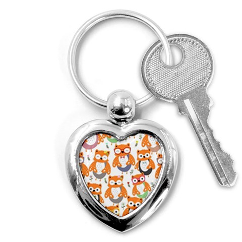 Cute Colorful Owl Cartoon Seamless Pattern Key Chain (Heart) from ArtsNow.com Front