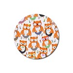 Cute Colorful Owl Cartoon Seamless Pattern Rubber Coaster (Round)