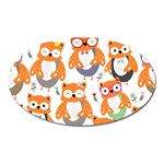 Cute Colorful Owl Cartoon Seamless Pattern Oval Magnet