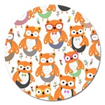 Cute Colorful Owl Cartoon Seamless Pattern Magnet 5  (Round)