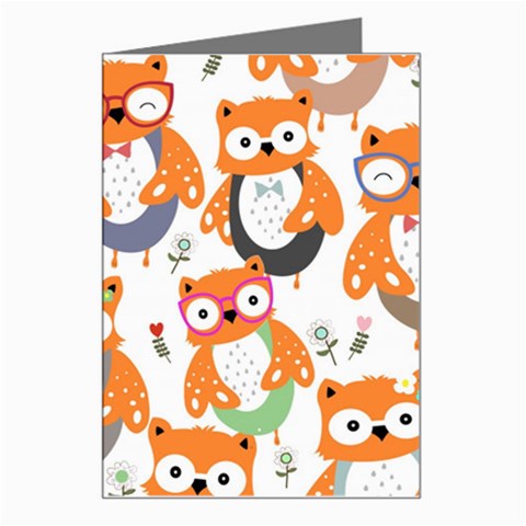 Cute Colorful Owl Cartoon Seamless Pattern Greeting Card from ArtsNow.com Left