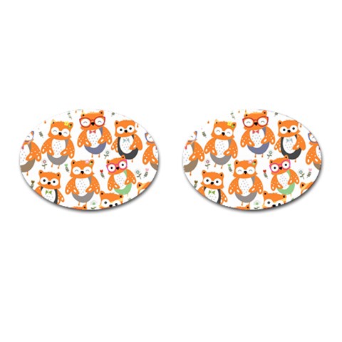 Cute Colorful Owl Cartoon Seamless Pattern Cufflinks (Oval) from ArtsNow.com Front(Pair)