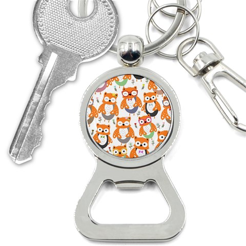 Cute Colorful Owl Cartoon Seamless Pattern Bottle Opener Key Chain from ArtsNow.com Front