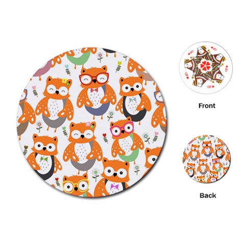 Cute Colorful Owl Cartoon Seamless Pattern Playing Cards Single Design (Round) from ArtsNow.com Front