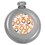 Cute Colorful Owl Cartoon Seamless Pattern Round Hip Flask (5 oz)