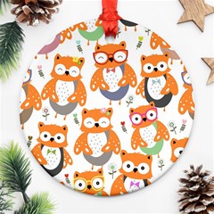 Cute Colorful Owl Cartoon Seamless Pattern Round Ornament (Two Sides) from ArtsNow.com Front