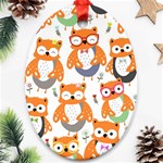 Cute Colorful Owl Cartoon Seamless Pattern Oval Ornament (Two Sides)