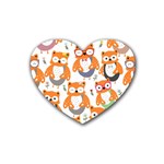 Cute Colorful Owl Cartoon Seamless Pattern Rubber Heart Coaster (4 pack)