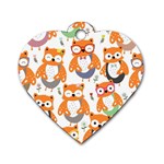 Cute Colorful Owl Cartoon Seamless Pattern Dog Tag Heart (Two Sides)