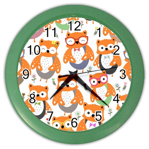 Cute Colorful Owl Cartoon Seamless Pattern Color Wall Clock from ArtsNow.com Front
