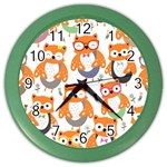Cute Colorful Owl Cartoon Seamless Pattern Color Wall Clock
