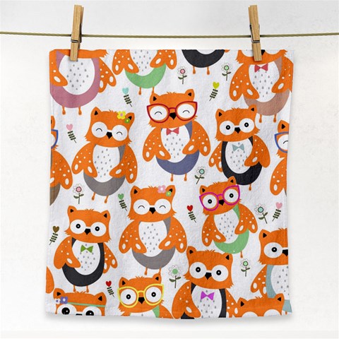 Cute Colorful Owl Cartoon Seamless Pattern Face Towel from ArtsNow.com Front