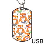 Cute Colorful Owl Cartoon Seamless Pattern Dog Tag USB Flash (One Side)