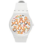 Cute Colorful Owl Cartoon Seamless Pattern Round Plastic Sport Watch (M)