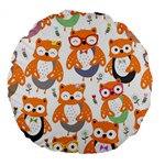 Cute Colorful Owl Cartoon Seamless Pattern Large 18  Premium Round Cushions