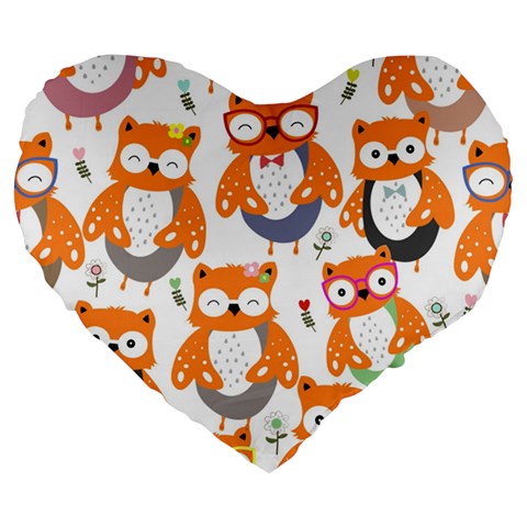 Cute Colorful Owl Cartoon Seamless Pattern Large 19  Premium Heart Shape Cushions from ArtsNow.com Front