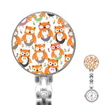Cute Colorful Owl Cartoon Seamless Pattern Stainless Steel Nurses Watch