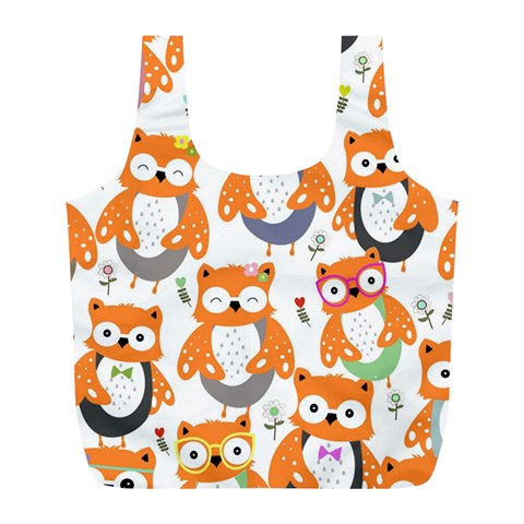 Cute Colorful Owl Cartoon Seamless Pattern Full Print Recycle Bag (L) from ArtsNow.com Front
