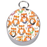 Cute Colorful Owl Cartoon Seamless Pattern Silver Compasses