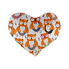 Cute Colorful Owl Cartoon Seamless Pattern Standard 16  Premium Flano Heart Shape Cushions from ArtsNow.com Front
