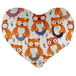 Cute Colorful Owl Cartoon Seamless Pattern Large 19  Premium Flano Heart Shape Cushions