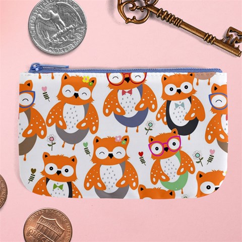 Cute Colorful Owl Cartoon Seamless Pattern Large Coin Purse from ArtsNow.com Front