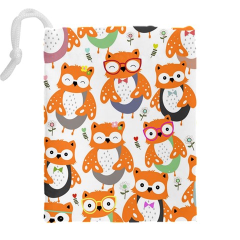 Cute Colorful Owl Cartoon Seamless Pattern Drawstring Pouch (4XL) from ArtsNow.com Back