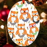 Cute Colorful Owl Cartoon Seamless Pattern UV Print Acrylic Ornament Oval
