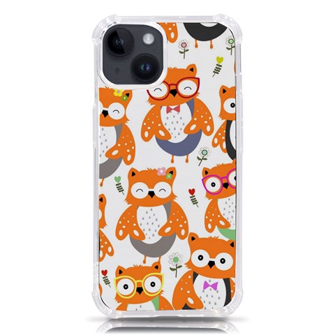 Cute Colorful Owl Cartoon Seamless Pattern iPhone 14 TPU UV Print Case from ArtsNow.com Front