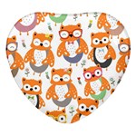 Cute Colorful Owl Cartoon Seamless Pattern Heart Glass Fridge Magnet (4 pack)