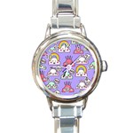 Cloud Seamless Pattern Round Italian Charm Watch