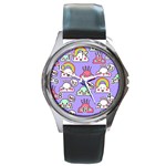 Cloud Seamless Pattern Round Metal Watch