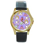 Cloud Seamless Pattern Round Gold Metal Watch