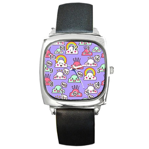 Cloud Seamless Pattern Square Metal Watch from ArtsNow.com Front
