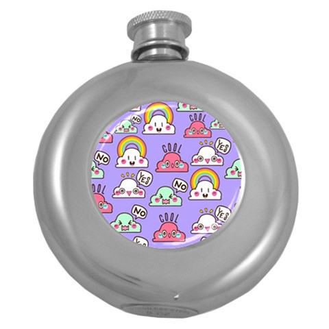 Cloud Seamless Pattern Round Hip Flask (5 oz) from ArtsNow.com Front