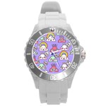 Cloud Seamless Pattern Round Plastic Sport Watch (L)