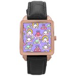 Cloud Seamless Pattern Rose Gold Leather Watch 