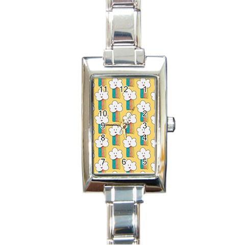 Smile Cloud Rainbow Pattern Yellow Rectangle Italian Charm Watch from ArtsNow.com Front